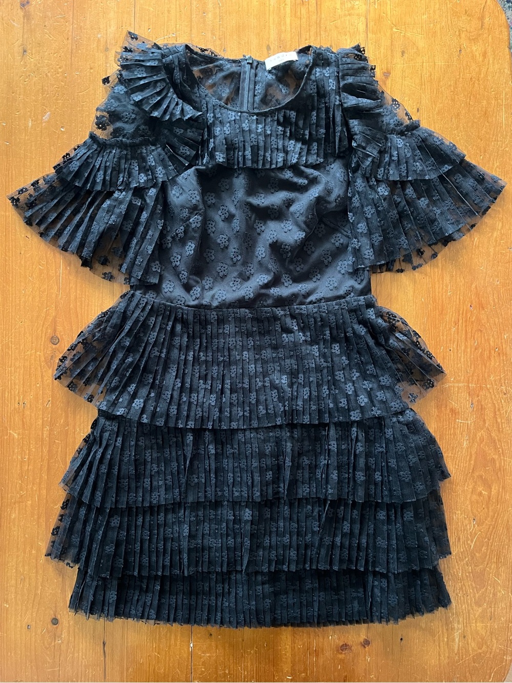 Sandro Paris Black Floral Pleated Ruffle Lace Mini Dress Whimsygoth Feminine